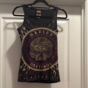 Harley-Davidson Black and Gold Skull Tank Top
